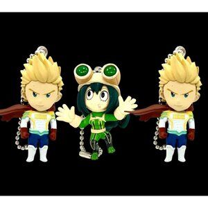 My Hero Academia Keychains Charms SD Figure Mirio Togata‎ Tsuyu Asui 1.75" 3 Pcs